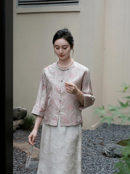 盛唐婧 |真丝花罗粉颜如梦对襟外套 商品图6
