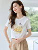 【专属特价】熙世界2025夏季新款轻国风水墨晕染刺绣白色T恤短袖设计感上衣 商品缩略图3
