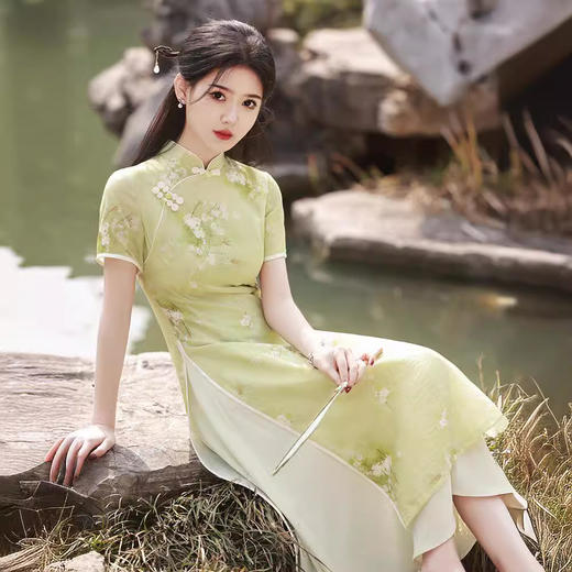 印花玲珑麻，改良素雅旗袍GR5119 商品图3