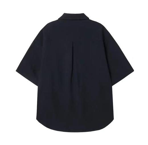 WZ70夏季新款双排纽扣男士衬衫时尚纯色休闲上衣复古宽松翻领短袖 商品图1