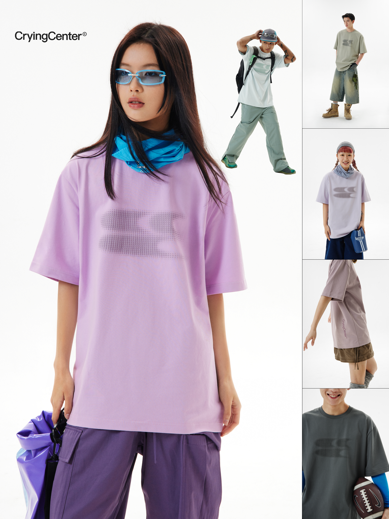 CryingCenter 渐变发泡毛绒logo经典宽松T恤 哭喊中心
