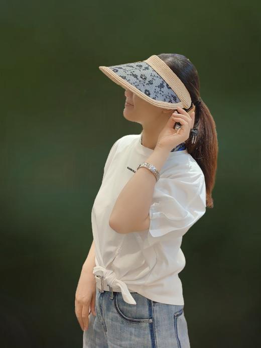 优品堂【摩萨】品质国风重手工双面绣花水钻空顶拉菲草遮阳帽 商品图2