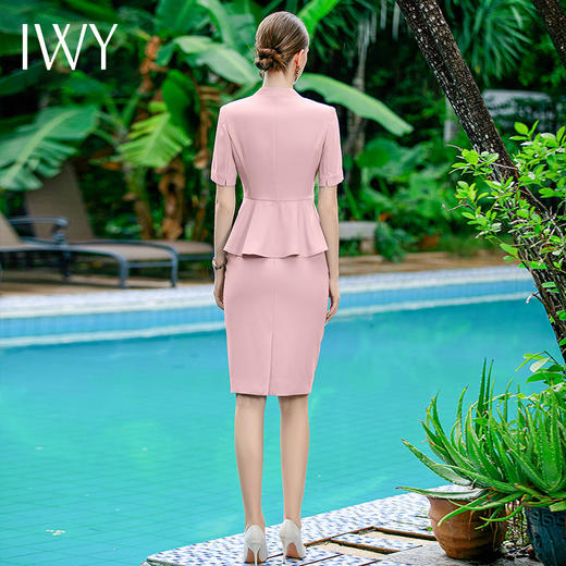 IWY/粉色西装套裙职业女裙套装西装裙夏季短袖美容院工作服CS1756-P 商品图3