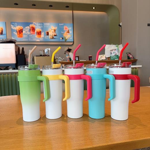 【超值89.9任选2款！送贴纸！】巨无霸1200ml咖啡杯保温杯 女生高颜值 304不锈钢材质 带吸管冰霸杯 大容量水杯网红2024新款杯子-QQ 商品图1