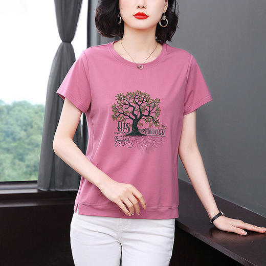 MZ-16887夏装短袖T恤女士新款爆款洋气减龄大码宽松刺绣上衣 商品图3