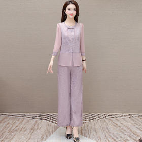 中式国风盘扣印花小衫，阔腿裤两件套休闲套装QYM-JJ-6628176-Y
