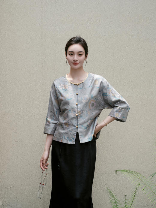 盛唐婧 |真丝花罗百花齐放对襟外套 商品图0