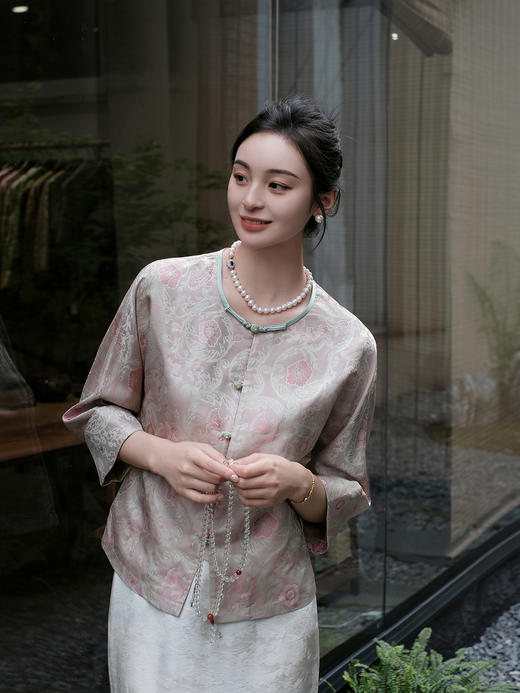 盛唐婧 |真丝花罗粉颜如梦对襟外套 商品图7