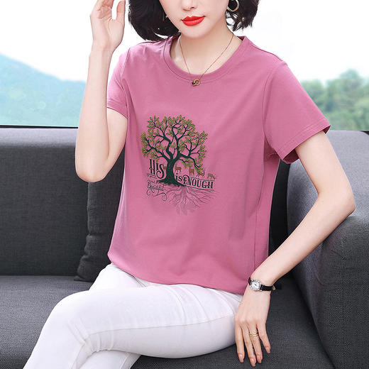 MZ-16887夏装短袖T恤女士新款爆款洋气减龄大码宽松刺绣上衣 商品图1