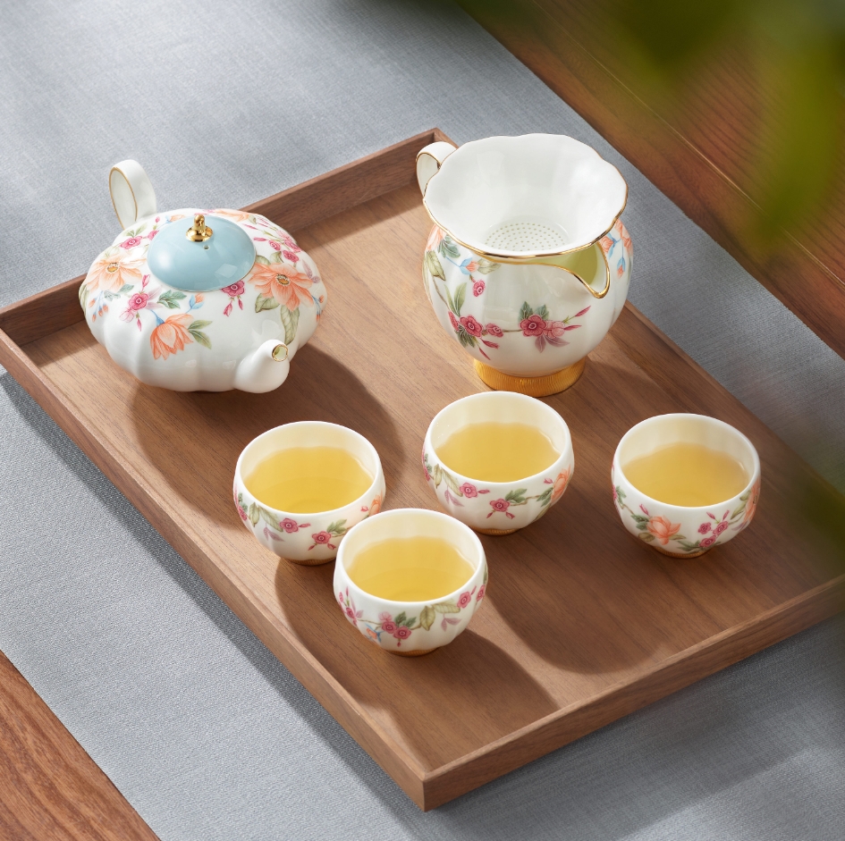 【彼达思】【春季好物精选】天青时代8头茶具套装4人位 高档陶瓷茶具礼物