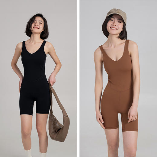 【裸感】自带胸垫 瑜伽 健身连体衣 四分长度，收腹提臀普拉提连体服 商品图1
