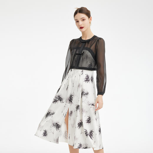 PF854斯尔丽2024新款国风系列薄纱箱型外套搭配吊带印花连衣裙两件套装 商品图0