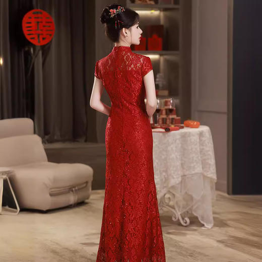 红色改良新中式新娘旗袍敬酒服礼仪礼服裙夏季GR5108 商品图4