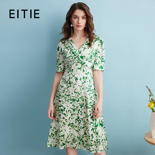 EITIE爱特爱夏季新款印花时尚气质V领显瘦连衣裙7407106 商品图0
