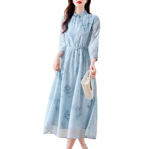 小清新文艺国风轻薄宽松显瘦盘扣气质蓝色连衣裙AHM-blty8713 商品图4