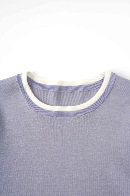 COCO ZONE“香芋紫”春季新款圆领拼接设计百搭短袖针织衫24C10268 商品图4