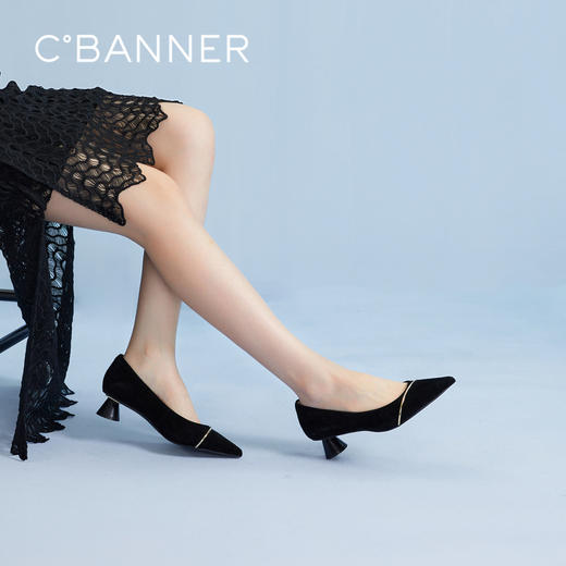 【静音系列】千百度粗跟单鞋女春季浅口中跟鞋通勤羊皮鞋A24106007 商品图1