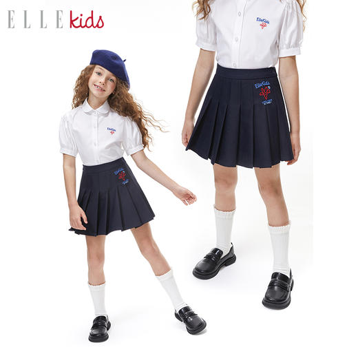 ELLEkids童装 学院风刺绣百褶半裙 商品图0