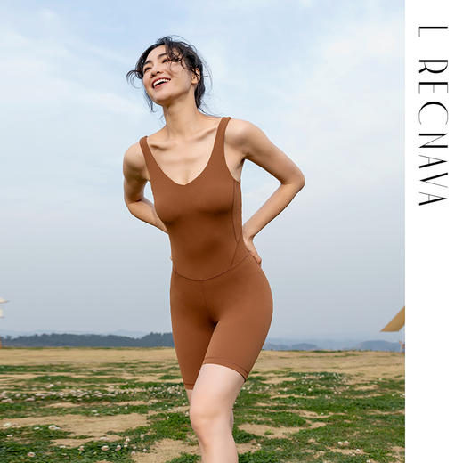 【裸感】自带胸垫 瑜伽 健身连体衣 四分长度，收腹提臀普拉提连体服 商品图2