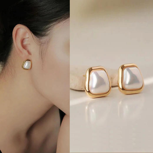 yszz-04036【云赏珠宝】时尚系列经典高贵雅致金属贝珠耳环s925银耳针 商品图0