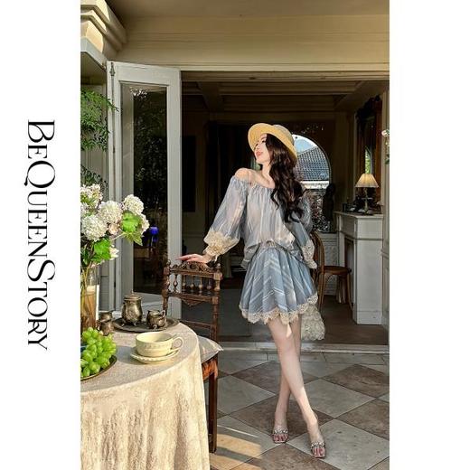 BeQueenStory【吉普赛恋人】精致蕾丝拼接宽松上衣&伞摆裙裤套装 商品图2