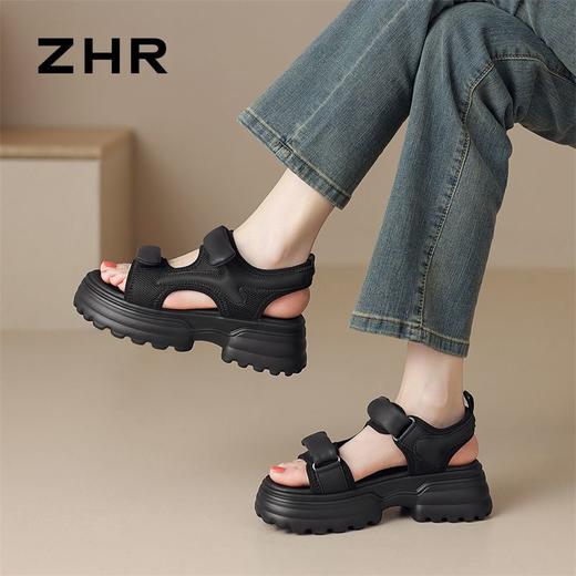 ZHR则则厚底凉鞋女2024夏季新款网洞外穿增高防滑魔术贴沙滩鞋女 商品图8