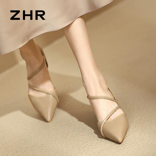 ZHR则则粗跟ins包头凉鞋女2024夏季新款韩版百搭尖头高跟鞋配裙子 商品图7