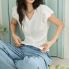 简约百搭设计感前开叉小飞袖T恤女夏季抽褶收腰T恤背心V1741404 商品缩略图2