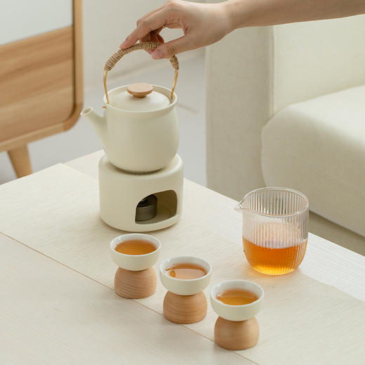 【为思礼】小提轻饮茶套装 简约ins奶油风温茶炉 家用陶瓷杯茶杯 支持定制 礼盒装 商品图3