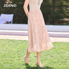 【商场同款】CJSJ509 “ 田园印花半裙 ” 深浅杏米配色的几何线条 现代动感 小A裙型 后腰松紧设计穿着舒适