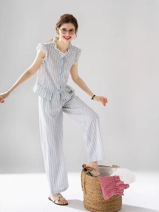 浮生八记/24A036/复古全棉格纹飞飞袖小衫 商品图1