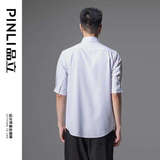 PINLI品立夏季新款扭褶五分袖休闲衬衫男士纯色商务短袖衬衣B242113086 商品图2