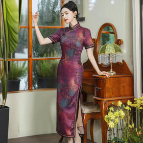 老上海新中式紫色旗袍改良国风连衣裙长款HQ041