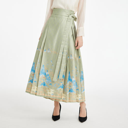 PF511斯尔丽2024新款复古印花马面裙新中式半裙高腰节长款半截裙 商品图0