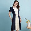 EITIE爱特爱夏季新款气质通勤时尚百搭撞色收腰显瘦裙摆褶皱连衣裙女7407127 商品缩略图2