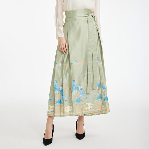 PF511斯尔丽2024新款复古印花马面裙新中式半裙高腰节长款半截裙 商品图2