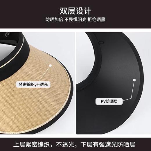 【轻盈透气凉爽！拉菲草空顶帽！】时尚旅行休闲度假草编拉菲草防晒帽，可折叠收纳，pv防晒层大帽檐显脸小，轻盈空顶透气凉爽！防晒防紫外线！女夏季编织草帽遮阳帽｜五一出游空旅行度假海边休闲散步运动防晒太阳帽 商品图4