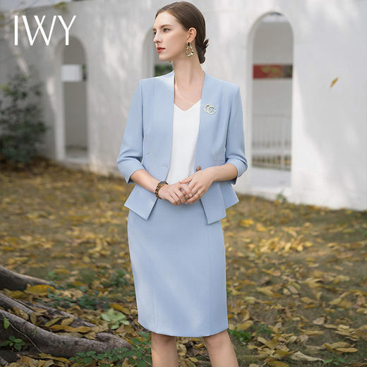 IWY/蓝色西装半裙职业女裙套装夏季小香风七分袖优雅工作服CS1986 商品图4
