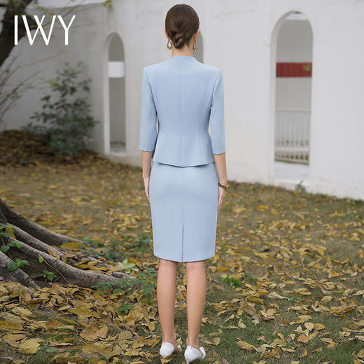 IWY/蓝色西装半裙职业女裙套装夏季小香风七分袖优雅工作服CS1986 商品图3