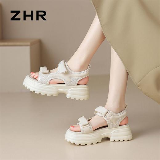 ZHR则则厚底凉鞋女2024夏季新款网洞外穿增高防滑魔术贴沙滩鞋女 商品图6