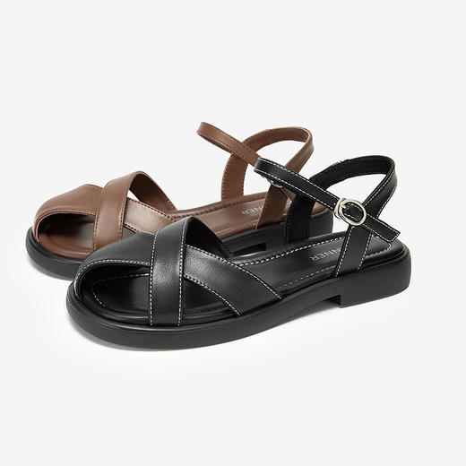 千百度休闲凉鞋女夏季平底罗马凉鞋猪笼鞋凉鞋A24363703 商品图1