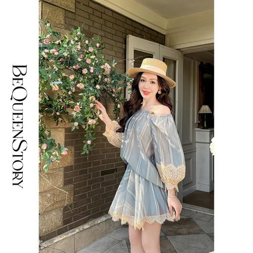 BeQueenStory【吉普赛恋人】精致蕾丝拼接宽松上衣&伞摆裙裤套装 商品图0