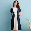EITIE爱特爱夏季新款气质通勤时尚百搭撞色收腰显瘦裙摆褶皱连衣裙女7407127 商品缩略图3