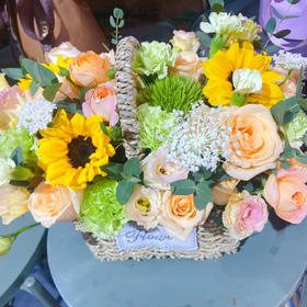 【浪漫限定】香槟浪漫色系，精品手提花篮～大号