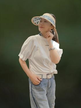 优品堂【摩萨】品质国风重手工双面绣花水钻空顶拉菲草遮阳帽