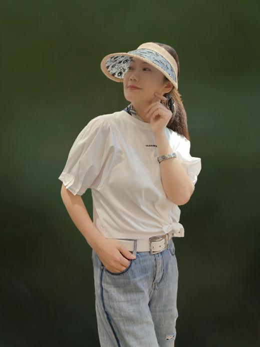 优品堂【摩萨】品质国风重手工双面绣花水钻空顶拉菲草遮阳帽 商品图0