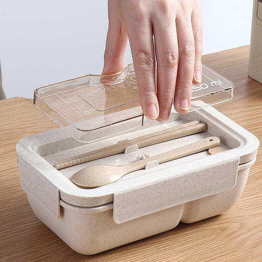 「3件套！日式饭盒套装」可进微波炉加热上班族便当盒 女生轻食减脂分隔午餐盒学生餐饮用具 商品图2