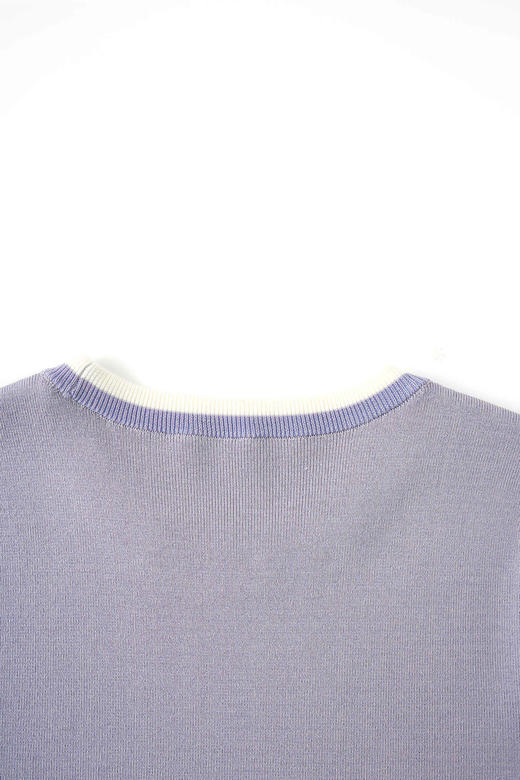 COCO ZONE“香芋紫”春季新款圆领拼接设计百搭短袖针织衫24C10268 商品图5