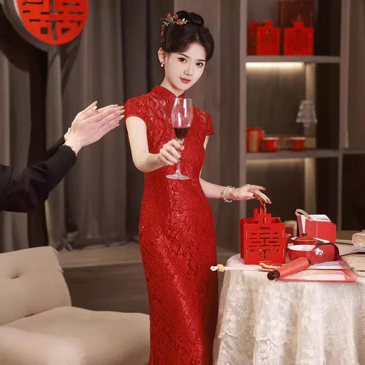 红色改良新中式新娘旗袍敬酒服礼仪礼服裙夏季GR5108 商品图1