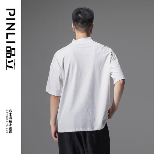 PINLI品立2024夏季新款中国风V领短袖T恤国潮贴布宽松休闲男体恤B242111075 商品图4